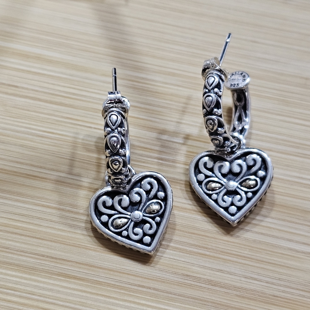 A By John Hardy 925 and 14K Hoop Earrings With Heart Charms - Picture 9 of 15